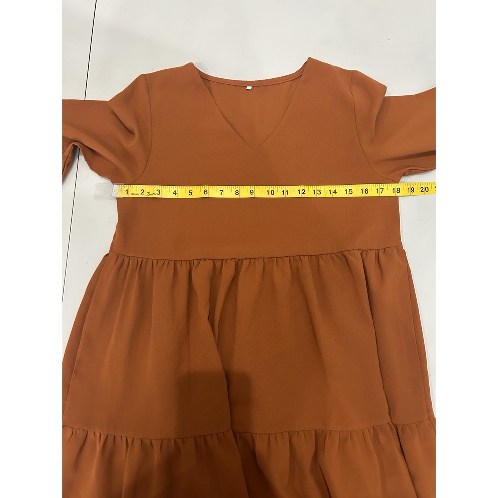 Womens Oversized Smocked Puff Sleeve Dress Size S Cottagecore Boho Tiered Earthy - Picture 10 of 11